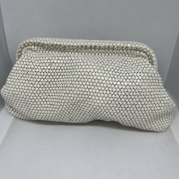 Vintage White Clutch Purse, Lamared, Made In USA, Elegant Shimmer And Rhinestone - Picture 1 of 8